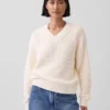 100 % bavlněný oversized svetr s výstřihem do V a vzorem „Shaker“
