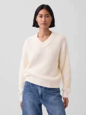 100 % bavlněný oversized svetr s výstřihem do V a vzorem „Shaker“