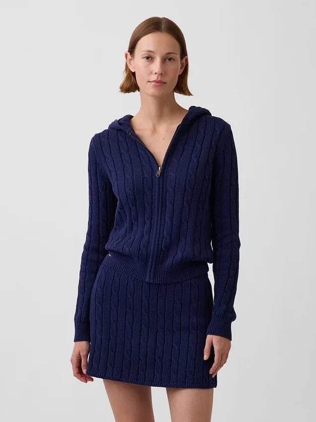 100 % bavlněný svetr s copánkovým vzorem a zipem