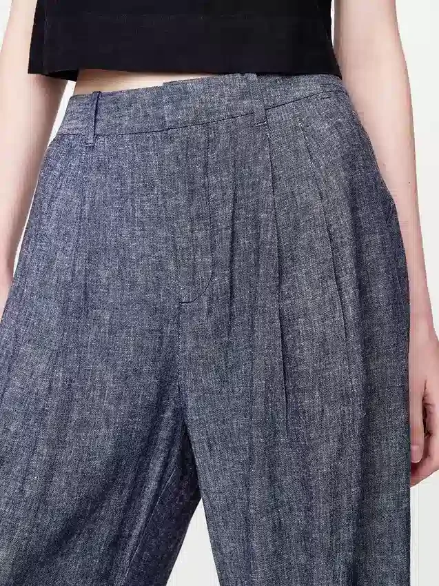365 Kalhoty s vysokým pasem ze směsi lnu