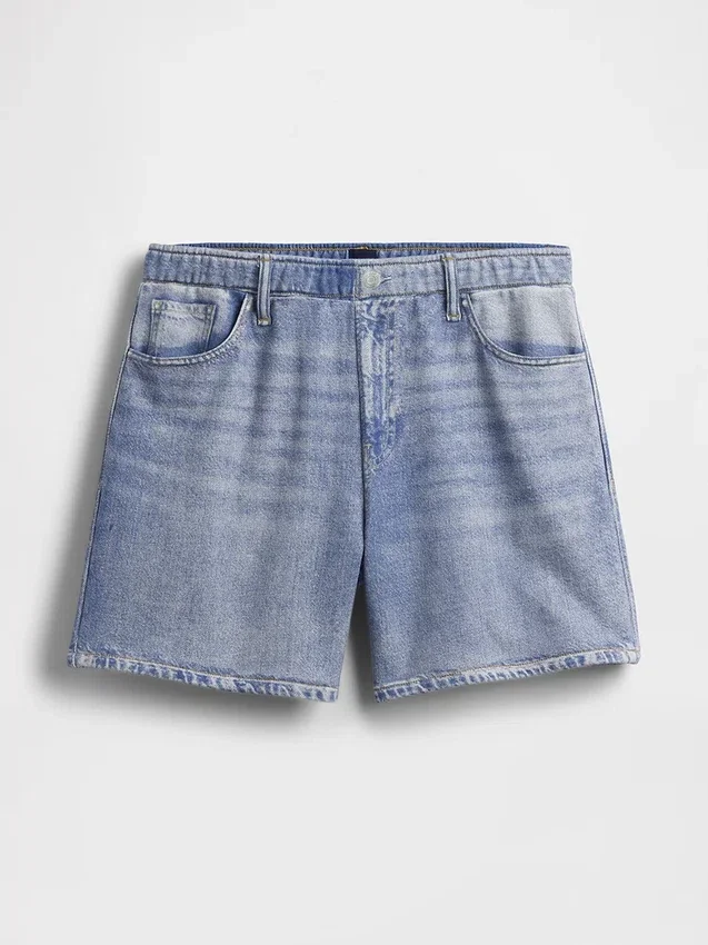5" šortky s potiskem z pleteného denimu se středně vysokým pasem