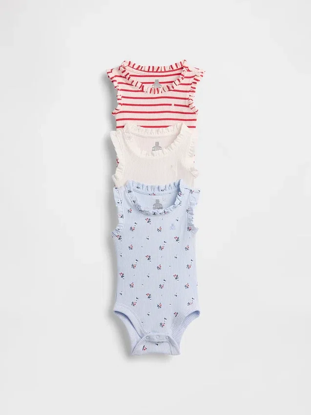 Baby First Favorites Tinyrib Ruffle Tank Body (balení po 3 kusech)