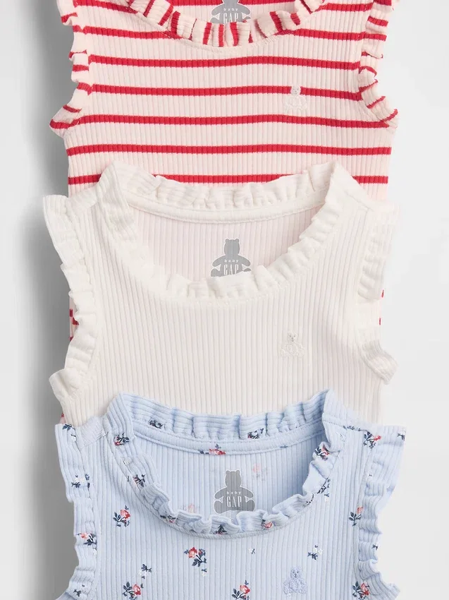 Baby First Favorites Tinyrib Ruffle Tank Body (balení po 3 kusech)