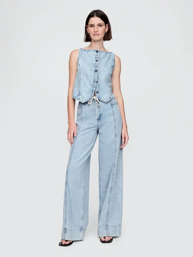 Baggy kalhoty z ultraměkkého denimu se středně vysokým pasem