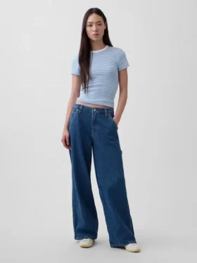 Baggy kalhoty z ultraměkkého denimu se středně vysokým pasem