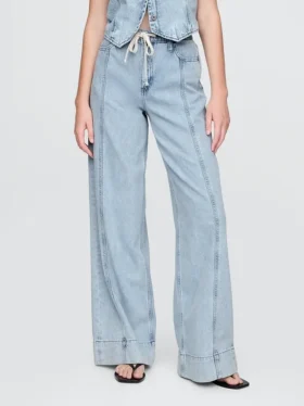 Baggy kalhoty z ultraměkkého denimu se středně vysokým pasem