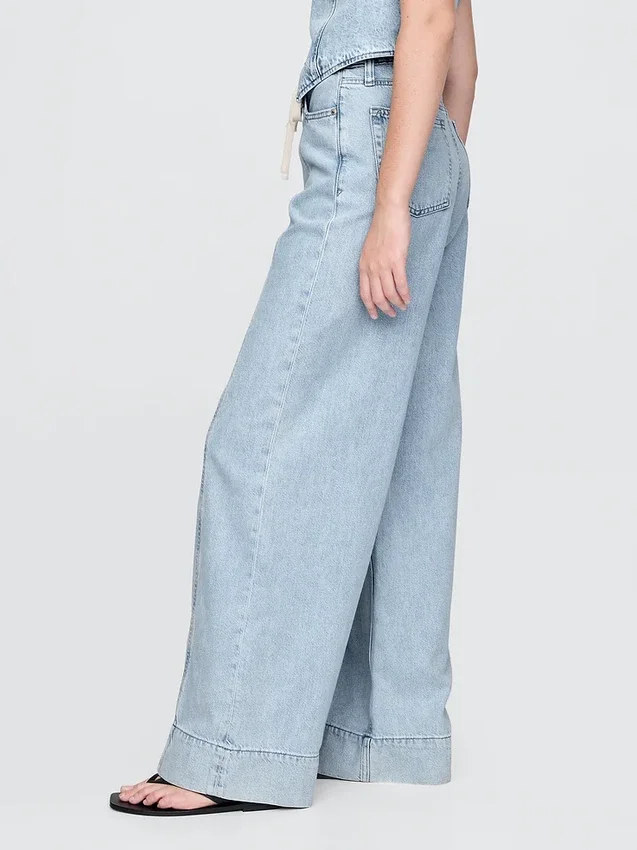 Baggy kalhoty z ultraměkkého denimu se středně vysokým pasem