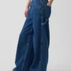 Baggy kalhoty z ultraměkkého denimu se středně vysokým pasem