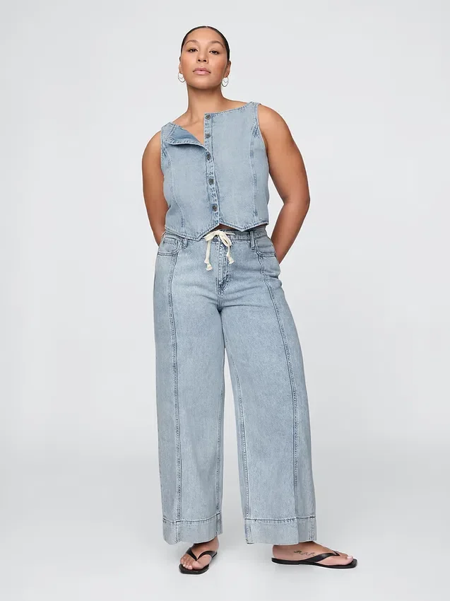Baggy kalhoty z ultraměkkého denimu se středně vysokým pasem