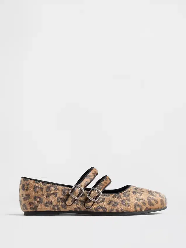 Baletní baleríny s dvojitými pásky a leopardím potiskem