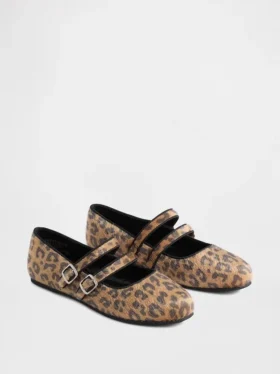 Baletní baleríny s dvojitými pásky a leopardím potiskem