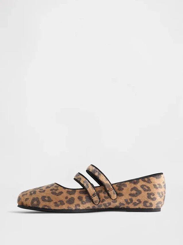 Baletní baleríny s dvojitými pásky a leopardím potiskem