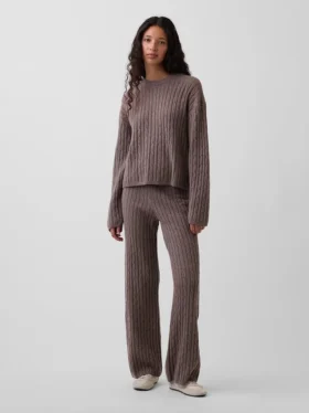 CashSoft Relaxed Cable-Knit Sweater Pants