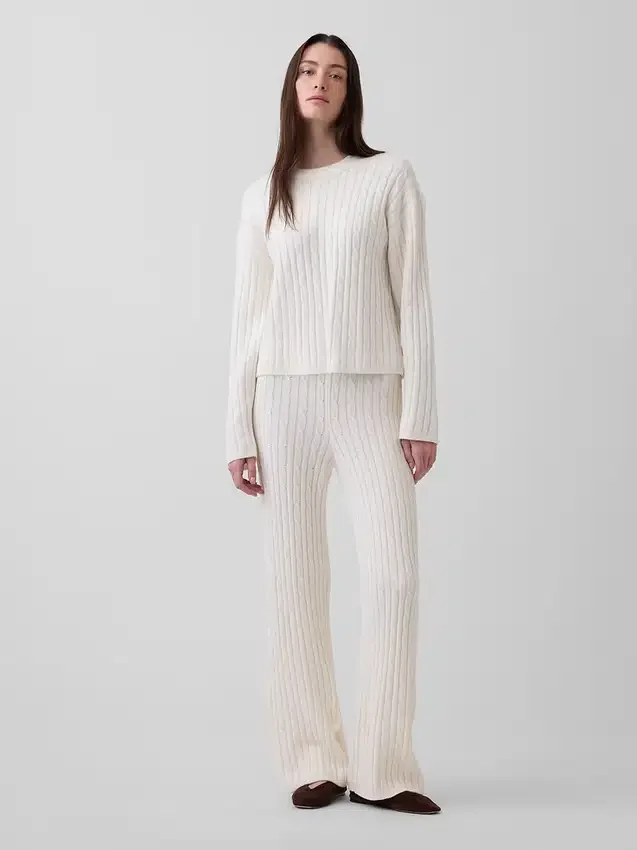 CashSoft Relaxed Cable-Knit Sweater Pants