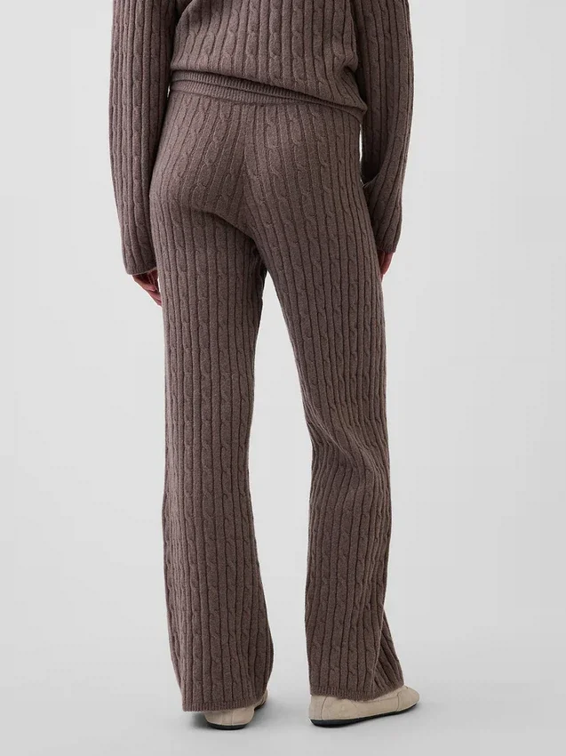 CashSoft Relaxed Cable-Knit Sweater Pants