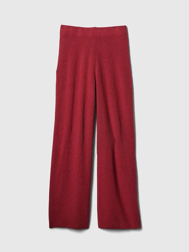 CashSoft Shaker-Stitch Svetr s proplétaným vzorem v kombinaci s kalhotami