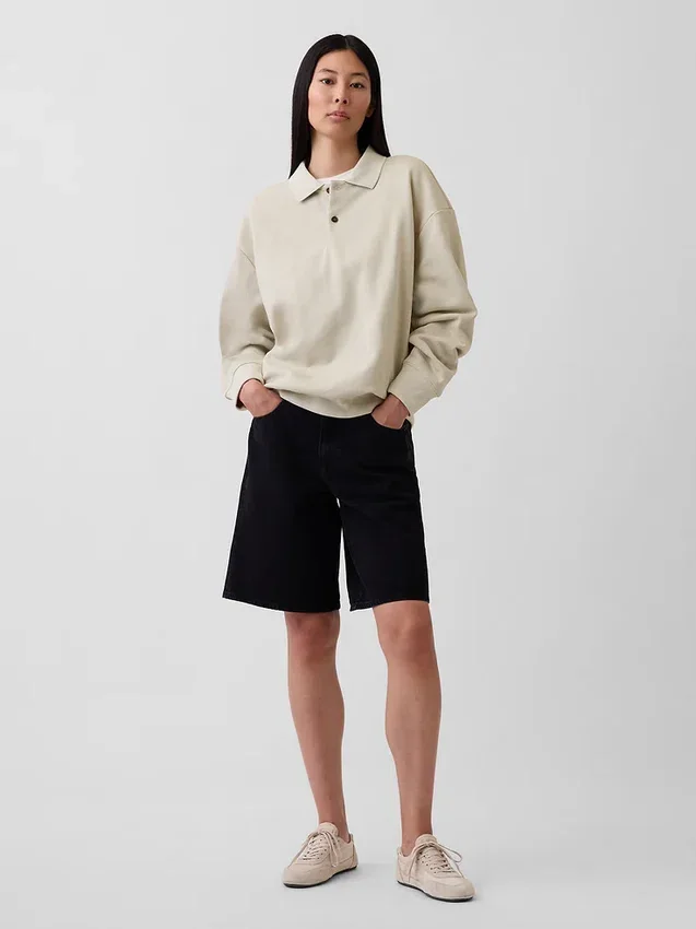 Dámská oversized polokošile s límečkem z těžkého materiálu