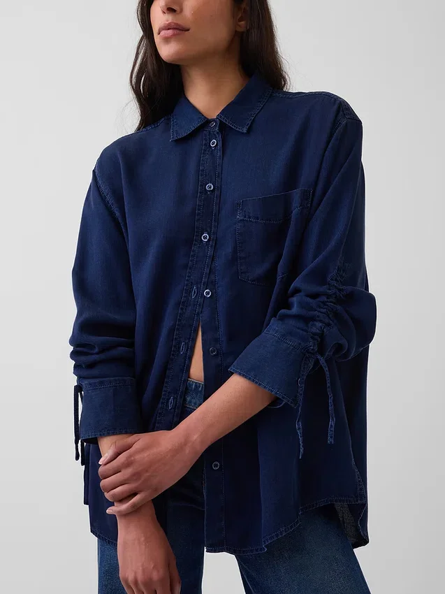 Džínová košile s volnými rukávy v oversized střihu