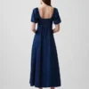 Džínové maxi šaty s nafouknutými rukávy a zapínáním na knoflíky vpředu