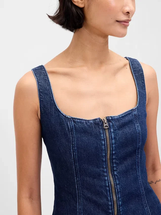 Džínové minišaty se zipem vpředu