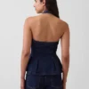 Džínová přiléhavá halter top s peplumem