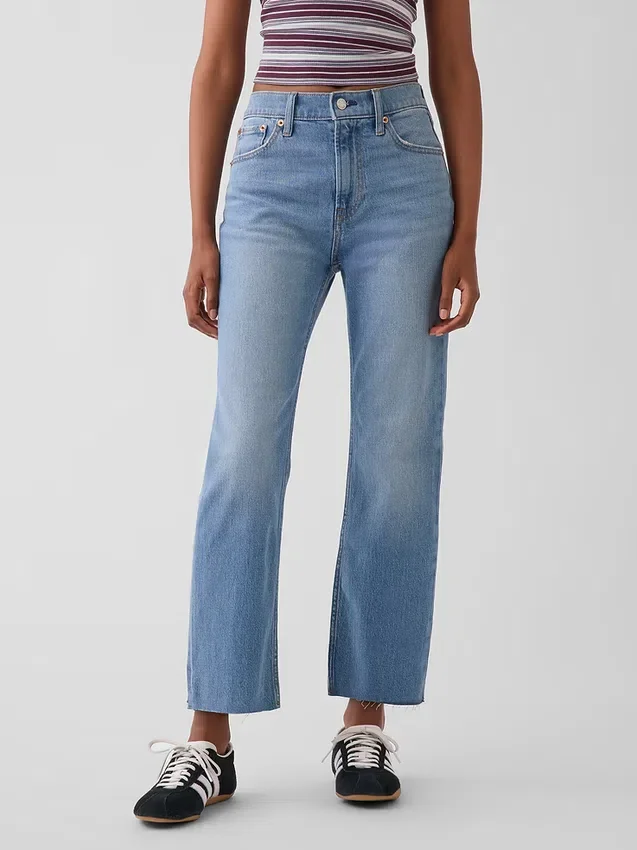 Džíny s vysokým pasem ve stylu 90. let, úzké, rovné a zkrácené