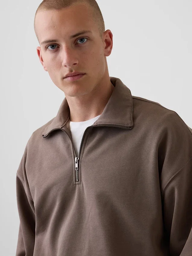 Dospělácká těžká oversized mikina s čtvrtinovým zipem