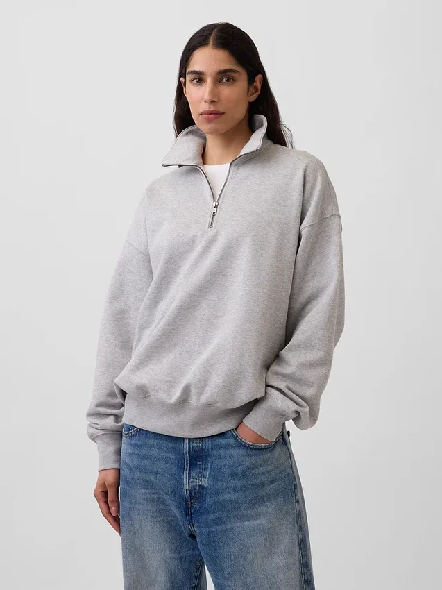 Dospělácká těžká oversized mikina s čtvrtinovým zipem
