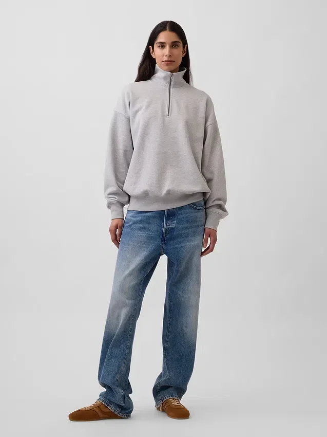 Dospělácká těžká oversized mikina s čtvrtinovým zipem