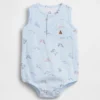 Dětské bavlněné gázové body s kapeskem a výstřihem Henley