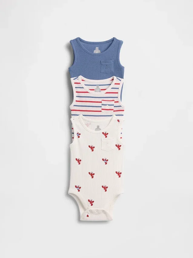 Dětské body s kapeskem a žebrovaným lemem „Baby First Favorites“ (balení po 3 kusech)