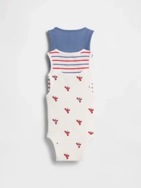 Dětské body s kapeskem a žebrovaným lemem „Baby First Favorites“ (balení po 3 kusech)