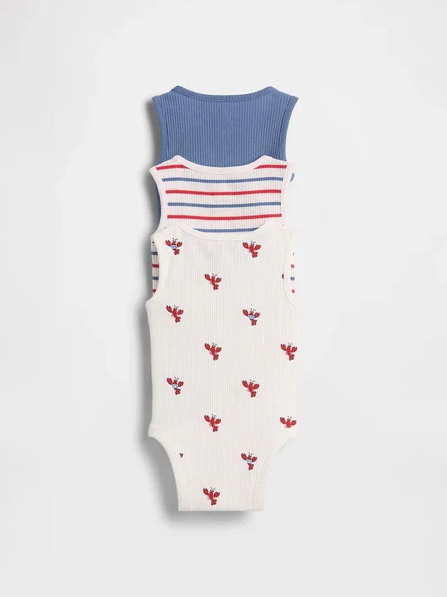 Dětské body s kapeskem a žebrovaným lemem „Baby First Favorites“ (balení po 3 kusech)