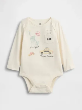Dětský body z organické bavlny s kapesou a logem NYC z řady Baby First Favorites