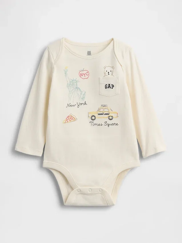 Dětský body z organické bavlny s kapesou a logem NYC z řady Baby First Favorites