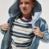 Dětská džínová bunda s kapucí a volným střihem