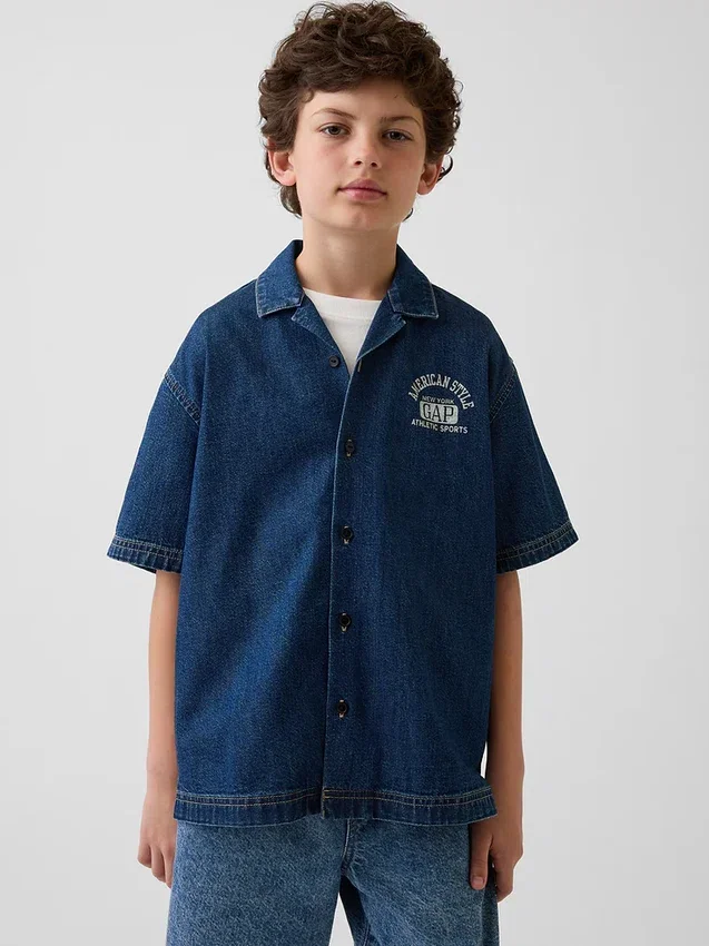 Dětská džínová košile s volným střihem a logem New York
