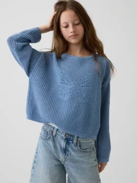Dětský háčkovaný oversized svetr s potiskem