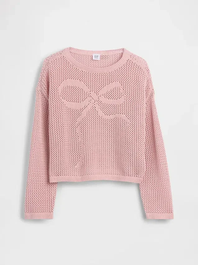 Dětský háčkovaný oversized svetr s potiskem