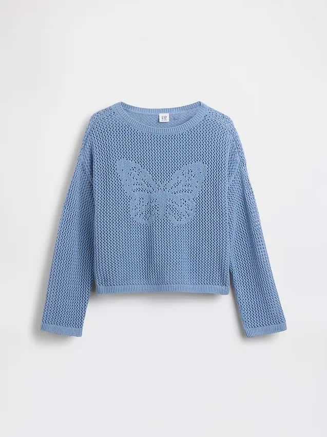 Dětský háčkovaný oversized svetr s potiskem