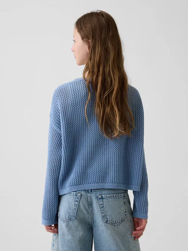 Dětský háčkovaný oversized svetr s potiskem