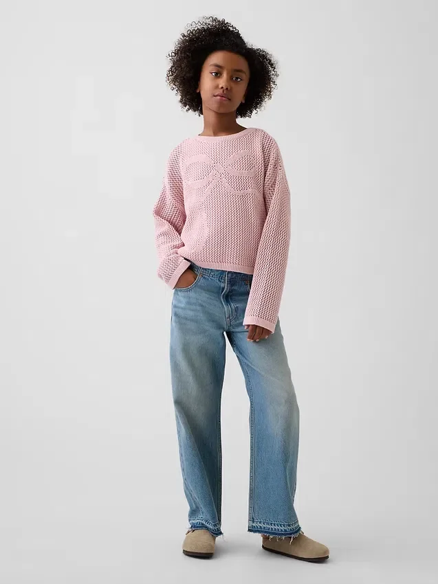 Dětský háčkovaný oversized svetr s potiskem