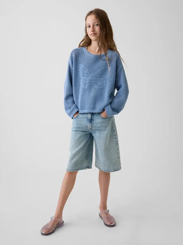Dětský háčkovaný oversized svetr s potiskem