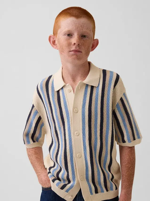 Dětský háčkovaný pruhovaný svetr