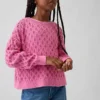 Dětský háčkovaný svetr s kulatým výstřihem v oversized střihu