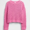 Dětský háčkovaný svetr s kulatým výstřihem v oversized střihu