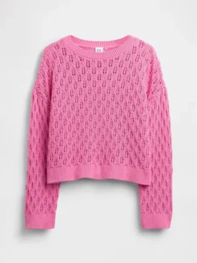 Dětský háčkovaný svetr s kulatým výstřihem v oversized střihu