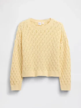 Dětský háčkovaný svetr s kulatým výstřihem v oversized střihu