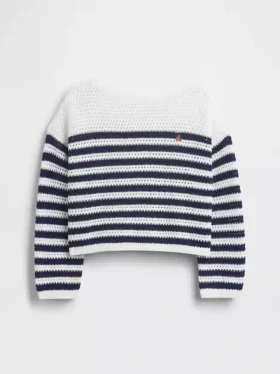 Dětský háčkovaný svetr s pruhy v oversized střihu