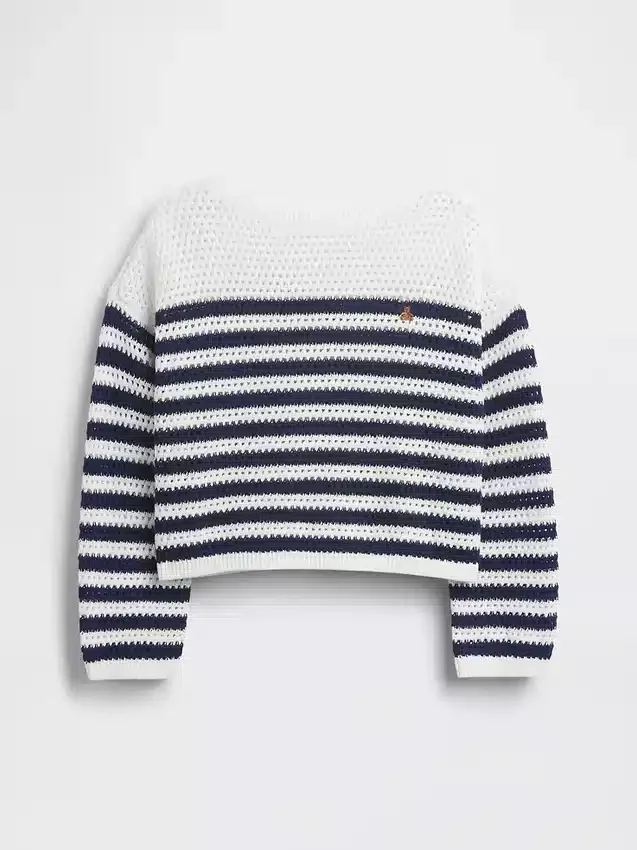 Dětský háčkovaný svetr s pruhy v oversized střihu